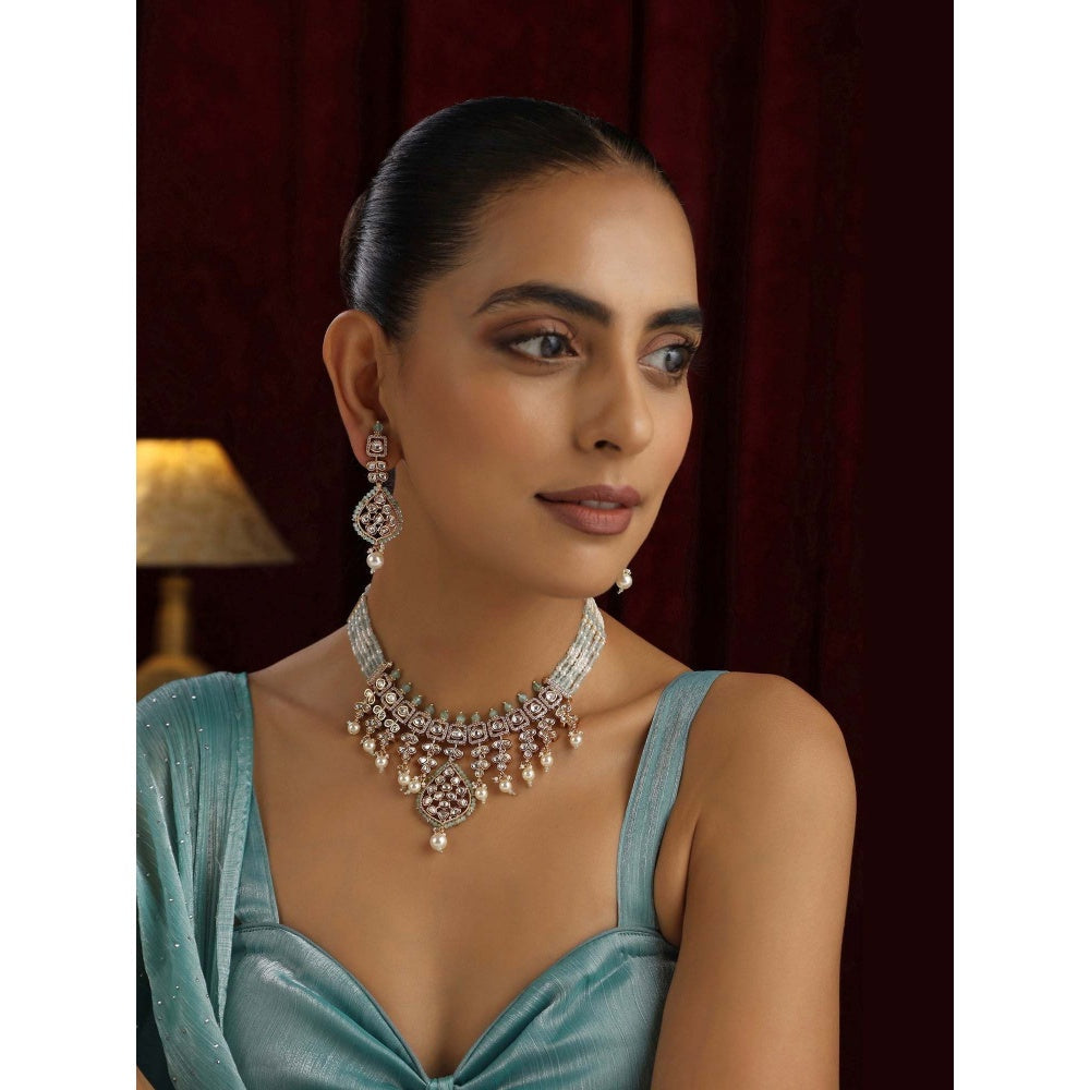 SWABHIMANN Ishara White Polki Layered Necklace Set