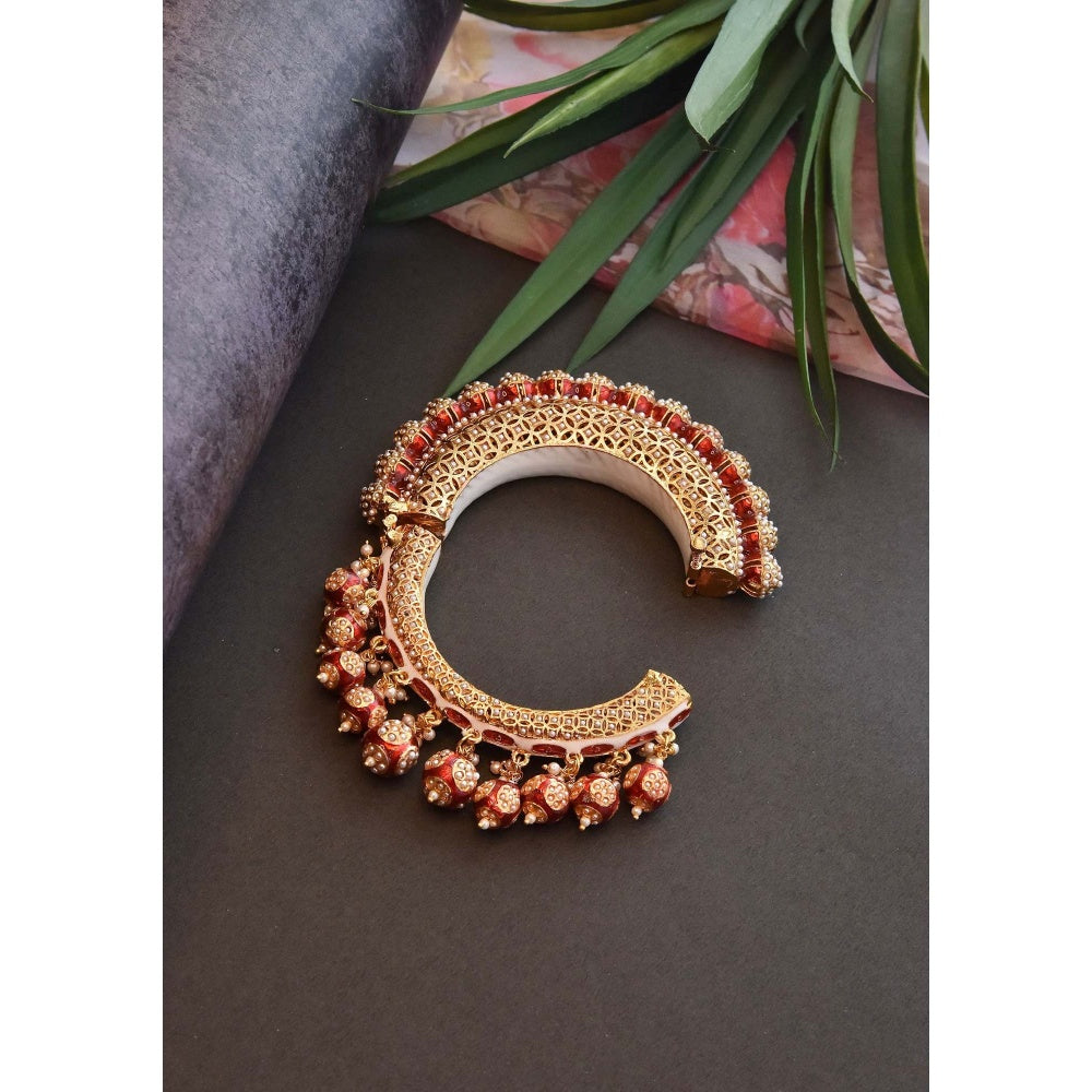 SWABHIMANN Gauri Gold Plated Red Meenakari Jadau Kada