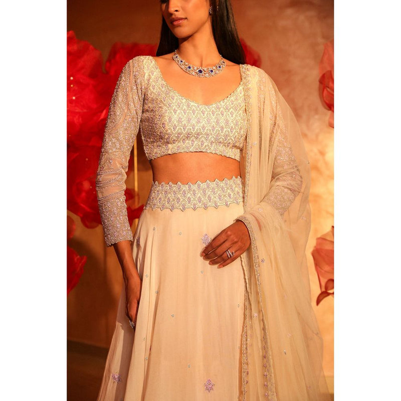 SWATHI VELDANDI Glamarous Ivory Lehenga with Blouse and Dupatta (Set of 3)