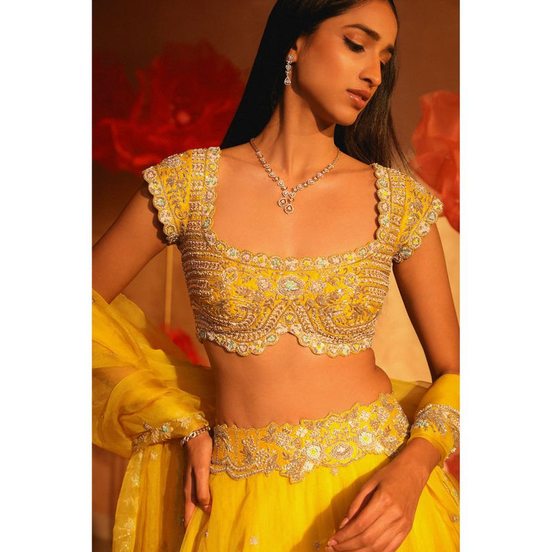 SWATHI VELDANDI Exquisite Yellow Lehenga with Blouse and Dupatta (Set of 3)