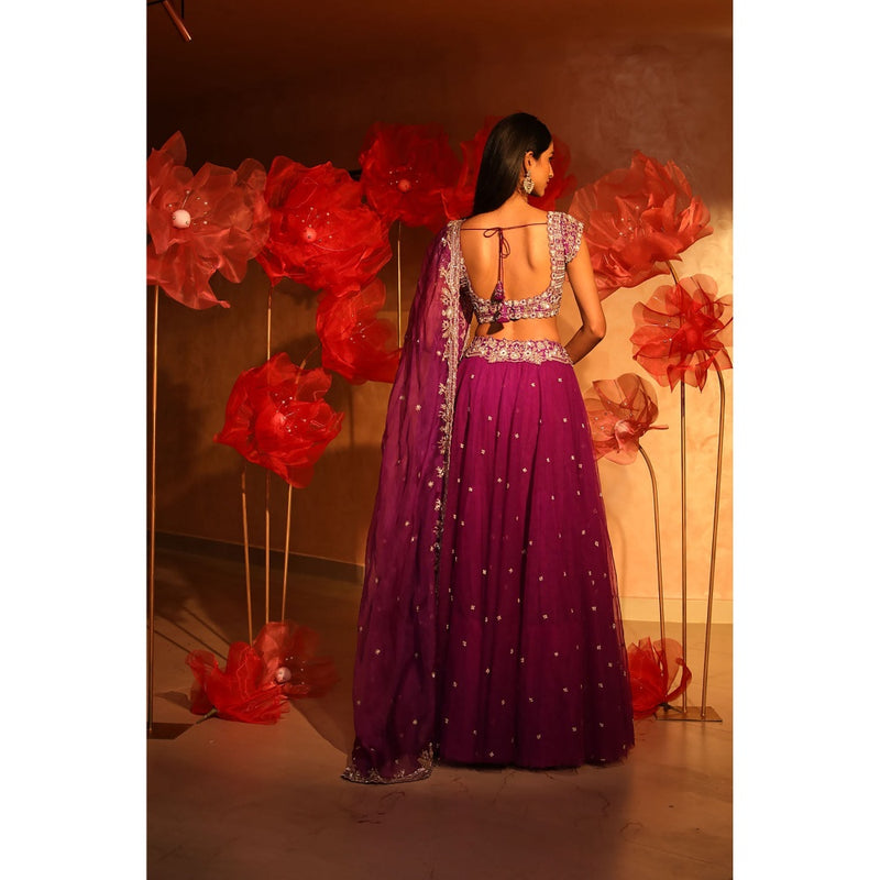 SWATHI VELDANDI Mighty Purple Lehenga with Blouse and Dupatta (Set of 3)