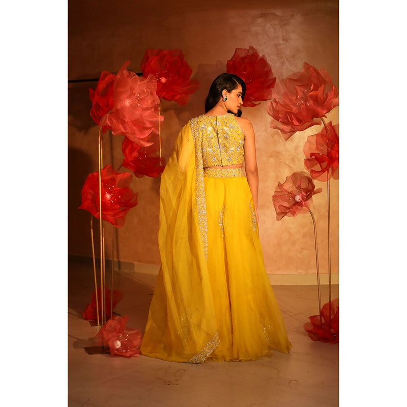 SWATHI VELDANDI Enchanting Yellow Lehenga with Blouse and Dupatta (Set of 3)