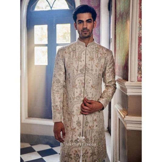 SWATHI VELDANDI Whisper Embellished Sherwani with Trouser and Dupatta (Set of 3)