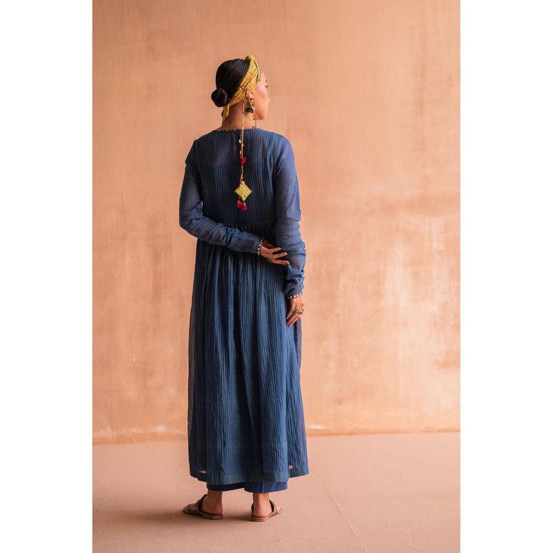 SWATTI KAPOOR Neel Navy Blue Stripes Printed Kurta