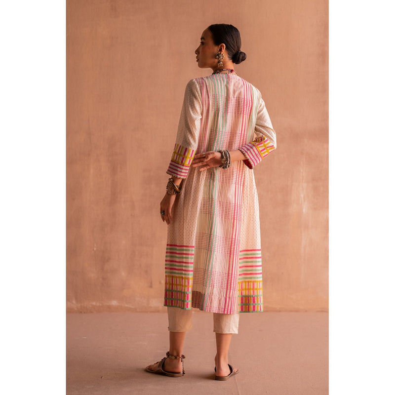 SWATTI KAPOOR Svet Beige Printed with Beads Work Kurta