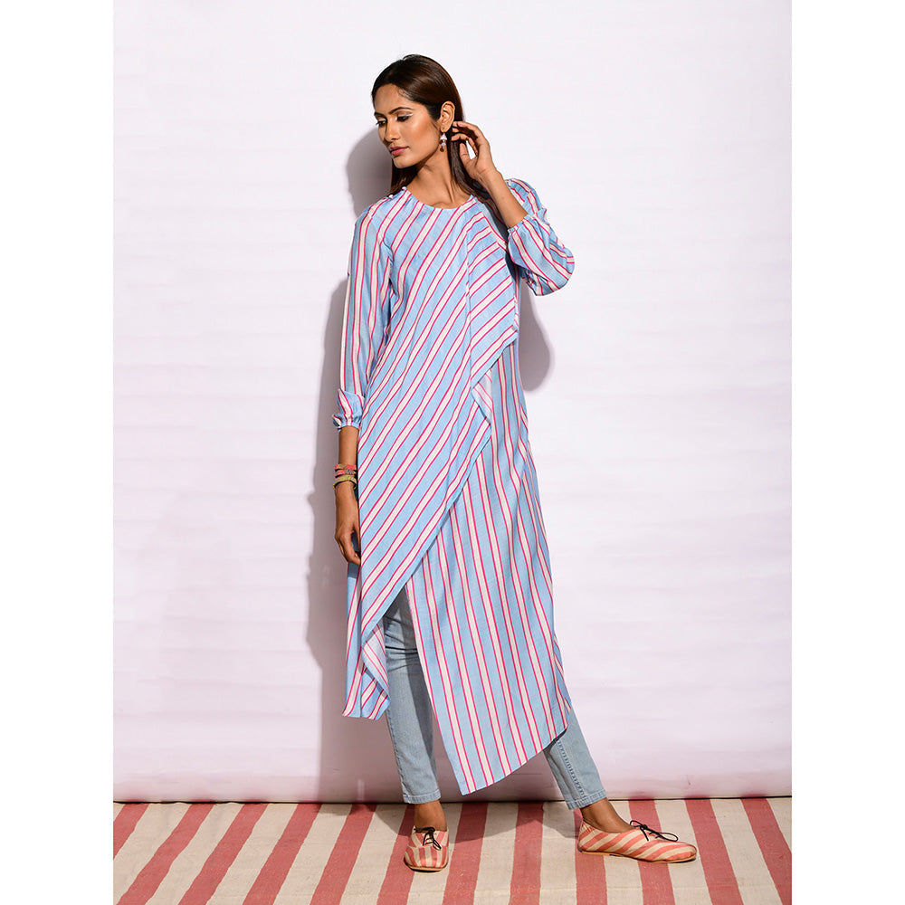 Swati Vijaivargie In Bloom Sky Blue Striped Drape Tunic