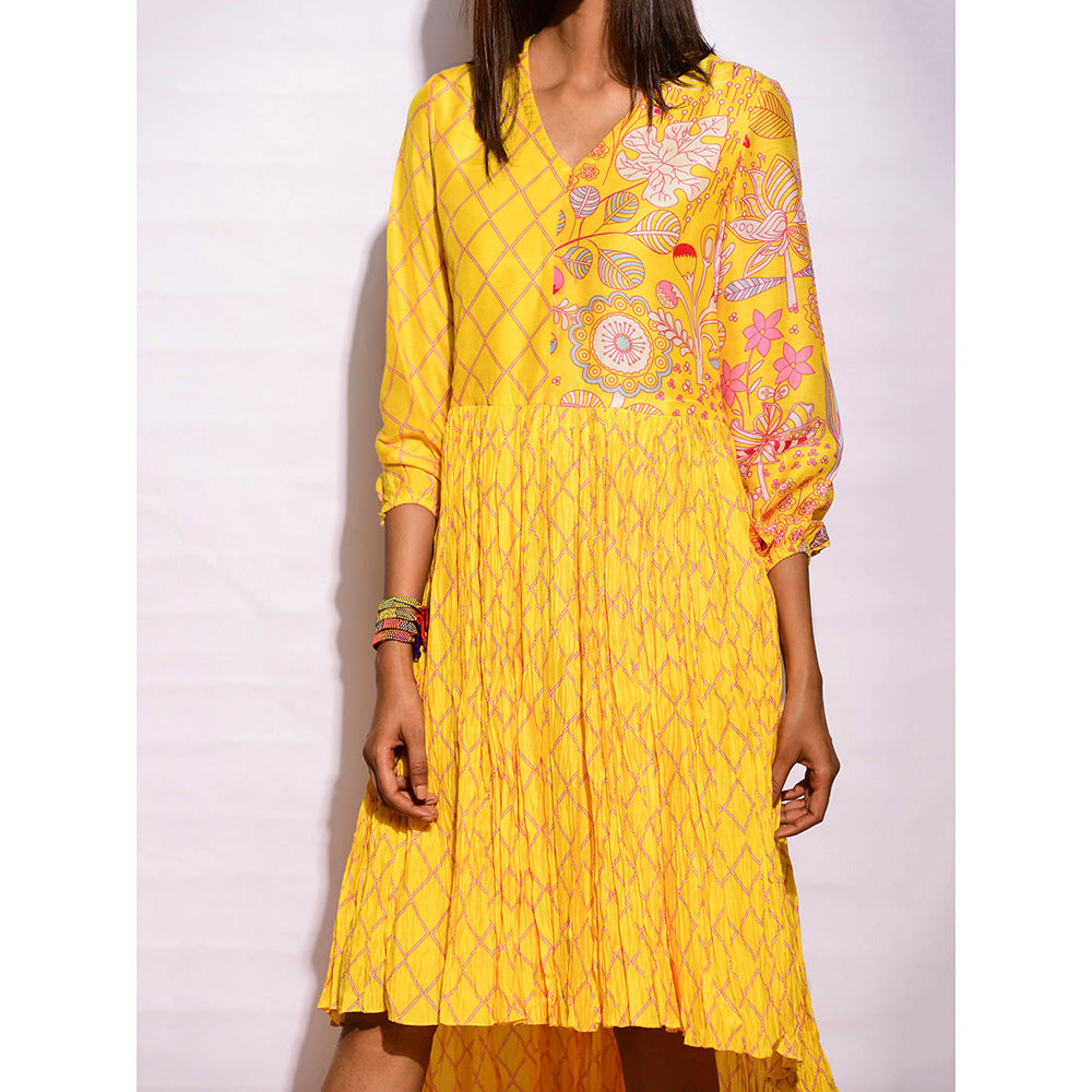 Swati Vijaivargie In Bloom Yellow Diamond Asymmetric Printed Dress
