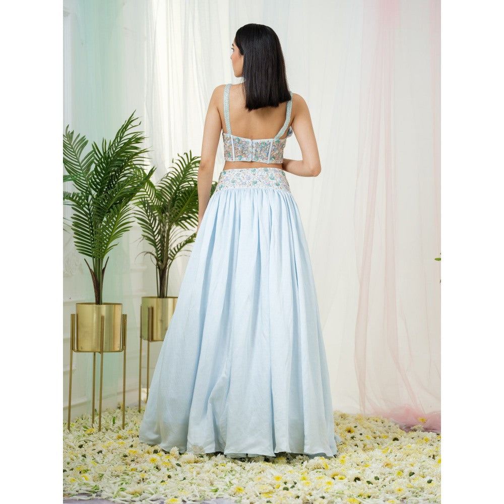 Tamaraa by Tahani Blue Fable Lehenga with Blouse and Dupatta (Set of 3)