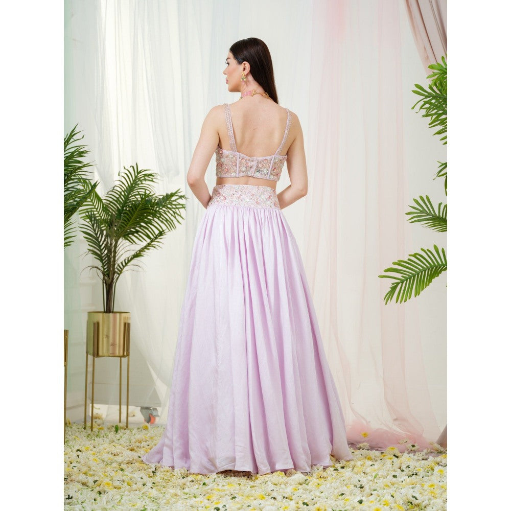 Tamaraa by Tahani Lavender Celestia Lehenga with Blouse and Jacket (Set of 3)