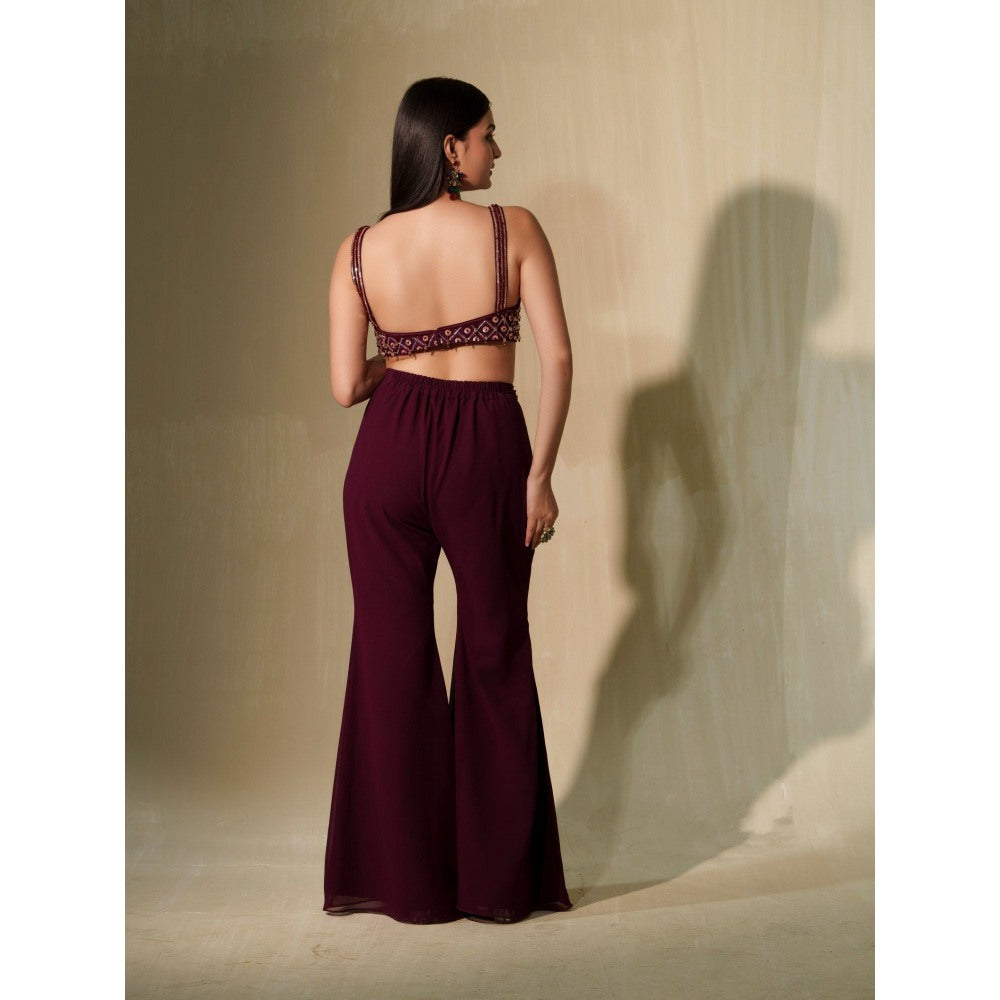 Tamaraa by Tahani Burgundy Laila Cape with Blouse and Shaara (Set of 3)