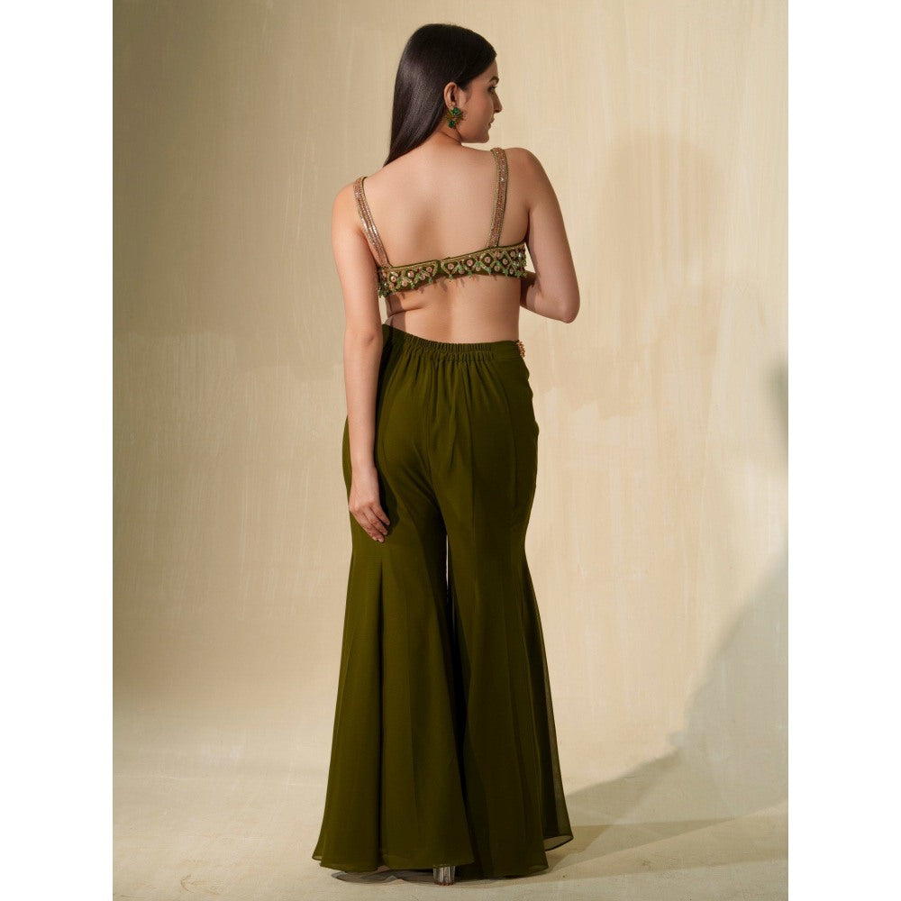 Tamaraa by Tahani Olive Maaya Cape with Blouse and Shaara (Set of 3)