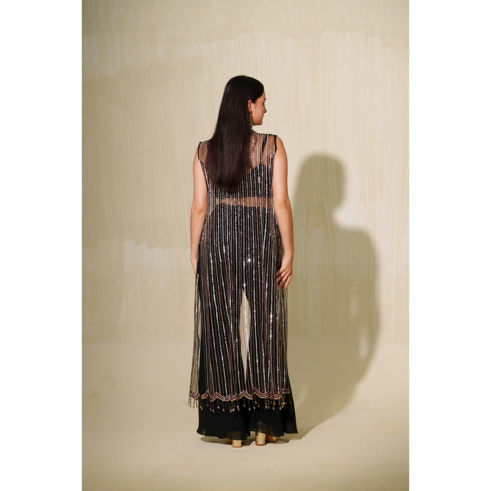 Tamaraa by Tahani Black Zuri Jacket with Blouse and Shaara (Set of 3)