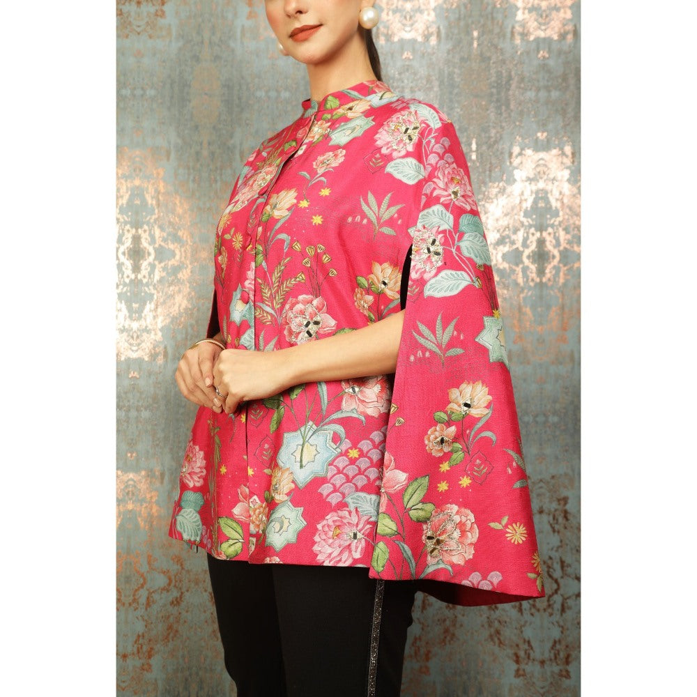 Tanu Malhotra Hot Pink Printed Cape