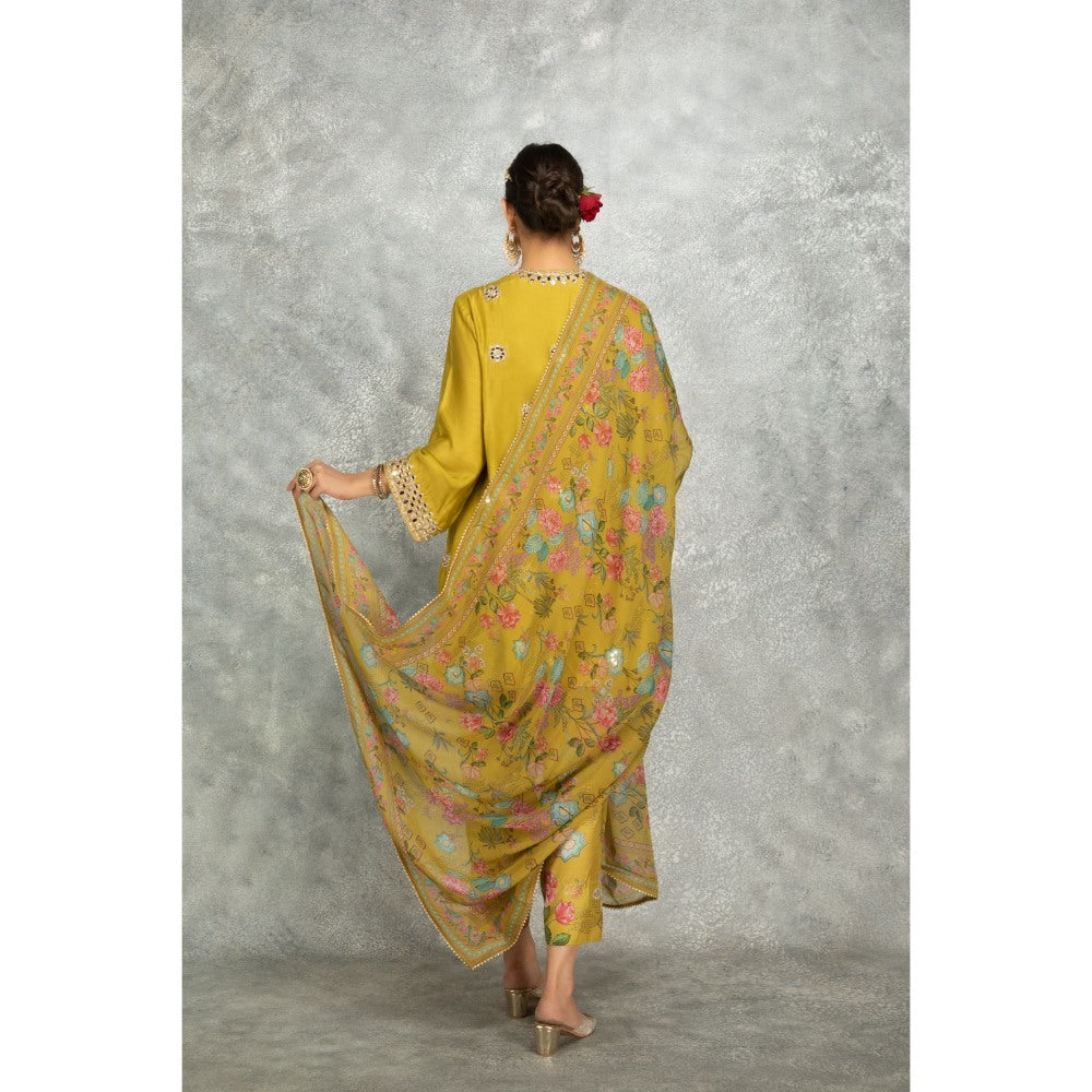 Tanu Malhotra Green Mirror Embroidered Kurta with Salwar and Dupatta (Set of 3)