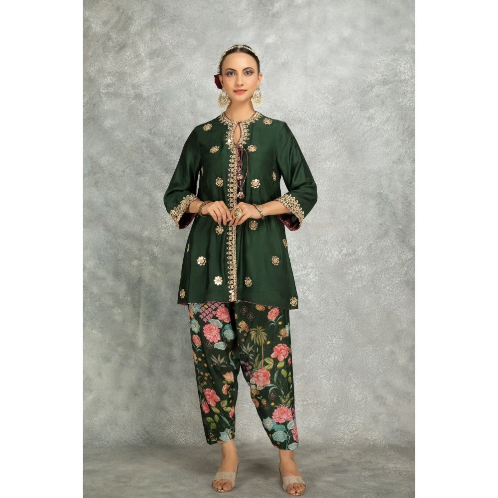 Tanu Malhotra Green Mirror Embroidered Kurta with Salwar and Dupatta (Set of 3)