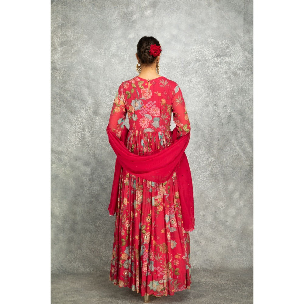 Tanu Malhotra Hot Pink Anarkali with Churidar and Dupatta (Set of 3)