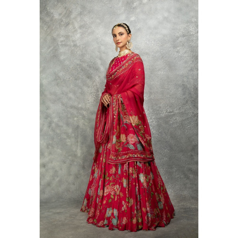 Tanu Malhotra Hot Pink Embroidered Lehenga with Blouse and Dupatta (Set of 3)