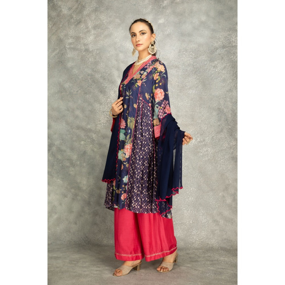 Tanu Malhotra Blue Side Panel Buti Kurta with Palazzo and Dupatta (Set of 3)