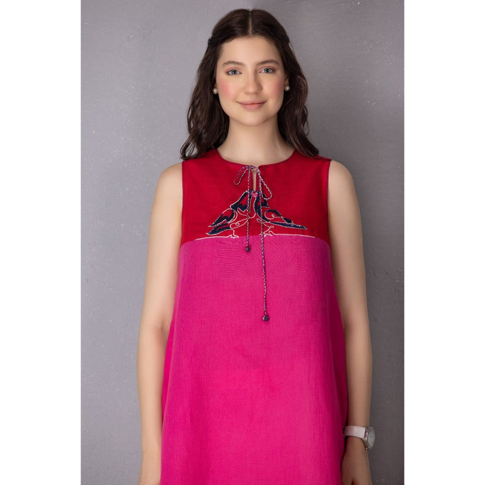 Tanu Malhotra Pink Cotton Linen Embroidered Kurta with Pant (Set of 2)