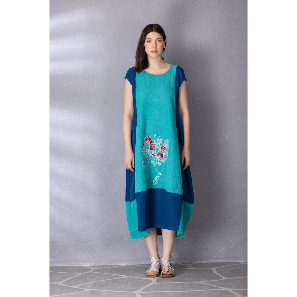 Tanu Malhotra Blue Cotton Linen Embroidered Dress