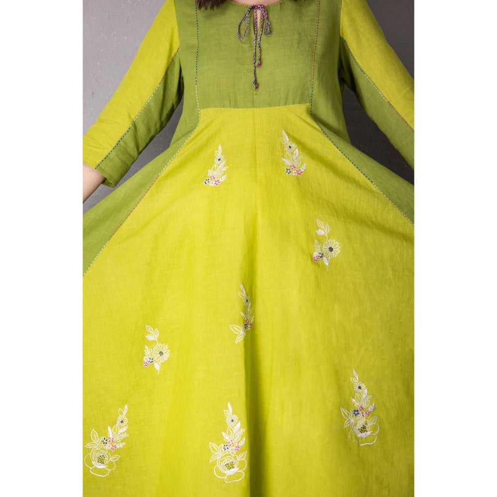 Tanu Malhotra Lime Green Cotton Linen Embroidered Kurta with Palazzo (Set of 2)
