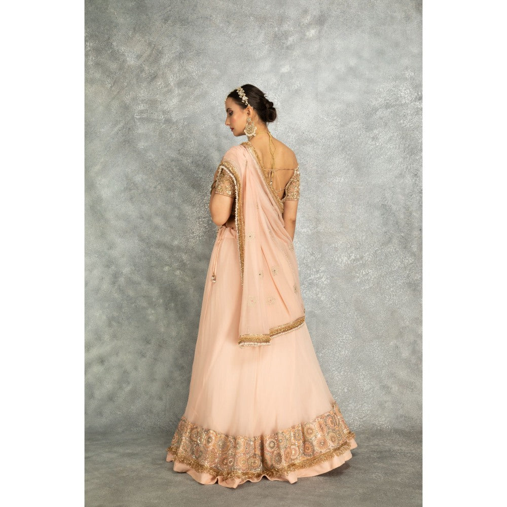 Tanu Malhotra Peach Georgette Sequins Embroidered Lehenga With Blouse And Dupatta (Set of 3)