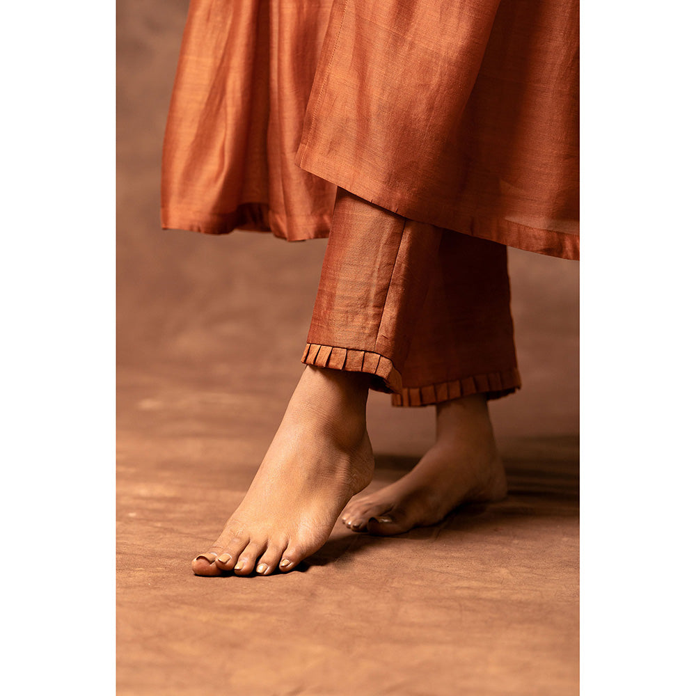 Taraasi Rust Nawabi Embellished Anarkali Kurta with Pant & Dupatta (Set of 3)