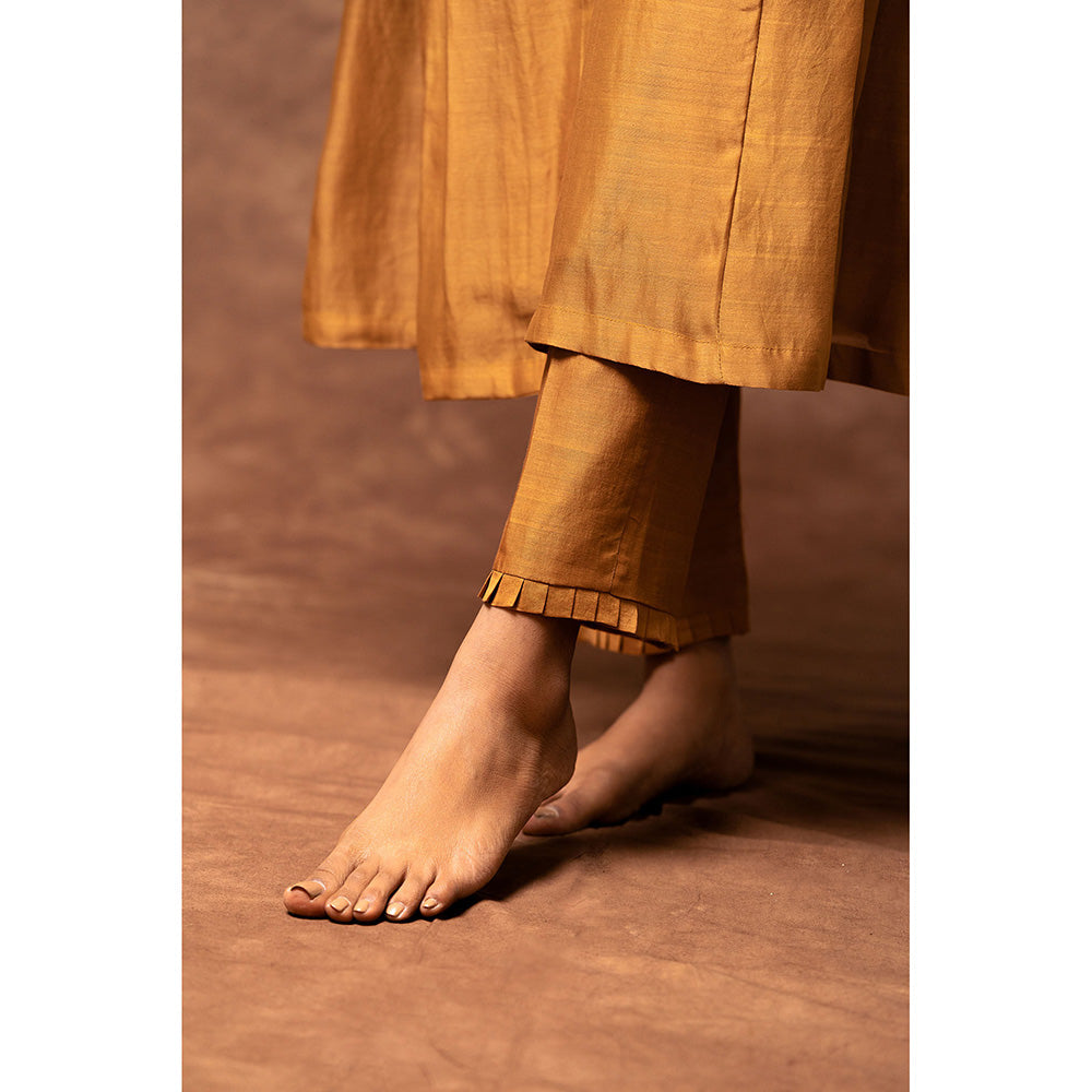 Taraasi Mustard Nawabi Embellished Anarkali Kurta with Pant & Dupatta (Set of 3)