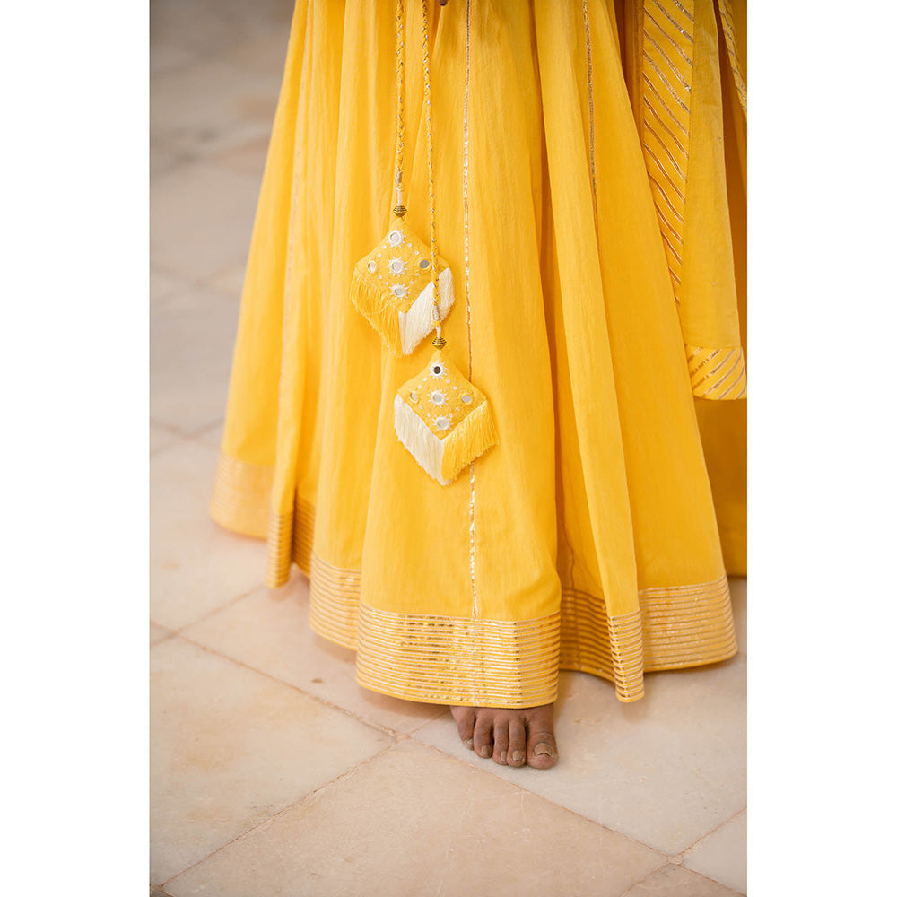 Taraasi Chandni Sunshine Yellow Mulmul Cotton Kalidar Ghaghra