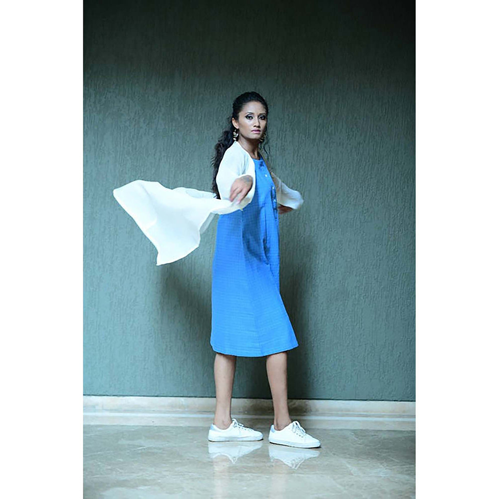 Taraasi Handloom Cotton Blue Self Checks Dress