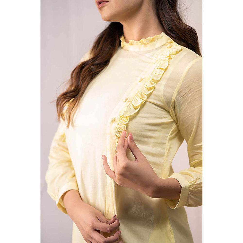 Taraasi Ocean Pearl' Pastel Yellow Mulmul Cotton Dress