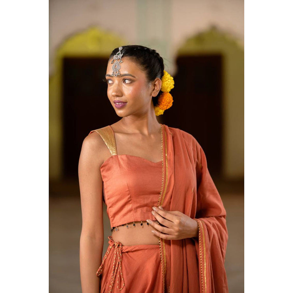 Taraasi SAANJH' Rust Mulmul Cotton Dupatta
