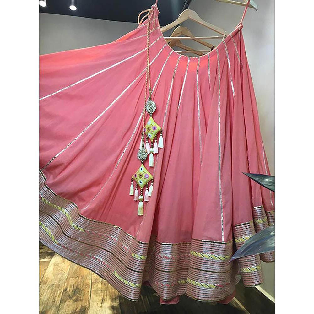 Taraasi Gul badan Coral Mulmul Cotton Kalidar Ghaghara Skirt