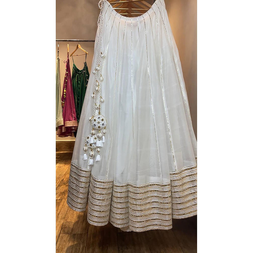 Taraasi Jugnu White Handloom Chanderi Silk Kalidar Ghaghara Skirt