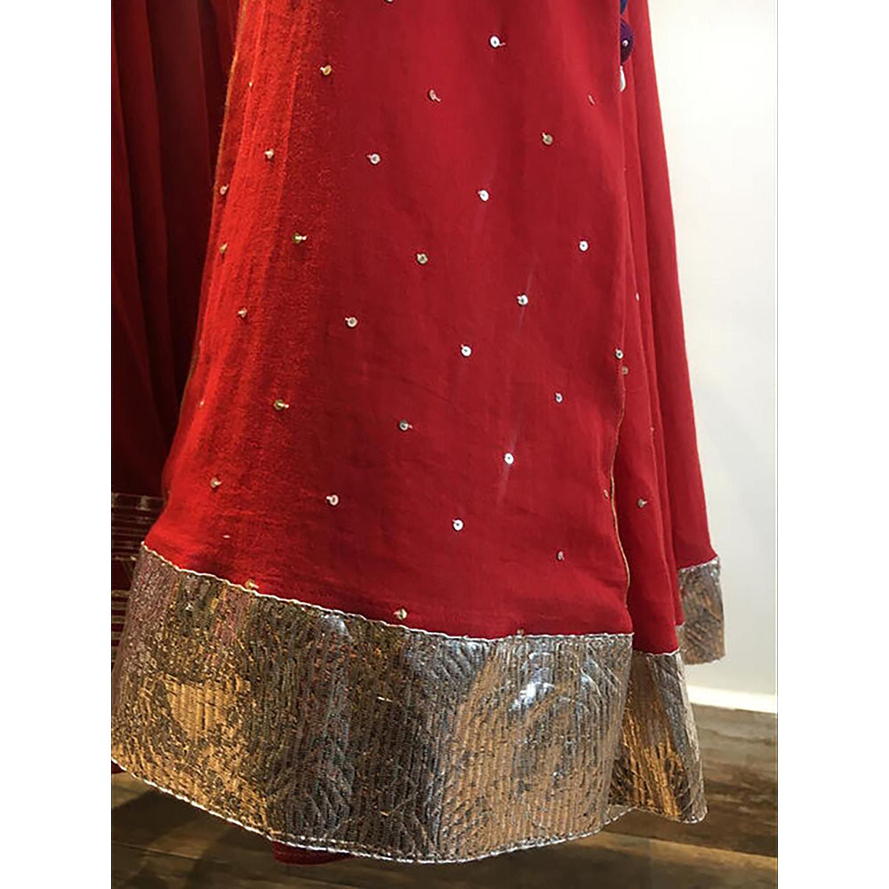 Taraasi Sindoori Red Mulmul Cotton Kalidar Ghaghara Skirt