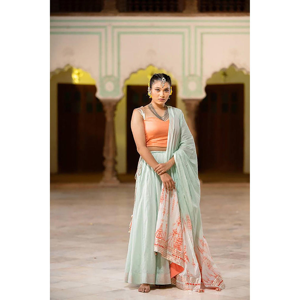 Taraasi Noorani Mint Green Mulmul Cotton Kalidar Ghaghara Skirt