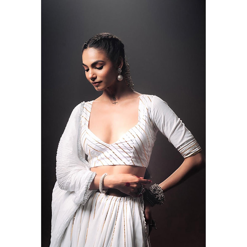 Taraasi Chandra Mukhi White Mulmul Cotton Kalidar Ghaghara Skirt