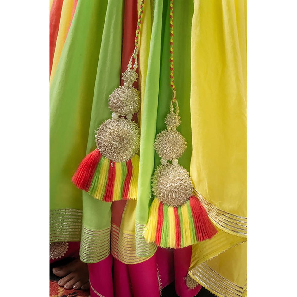 Taraasi Raseeli Multicolor Double Layered Mulmul Cotton Kalidar Ghaghara Skirt