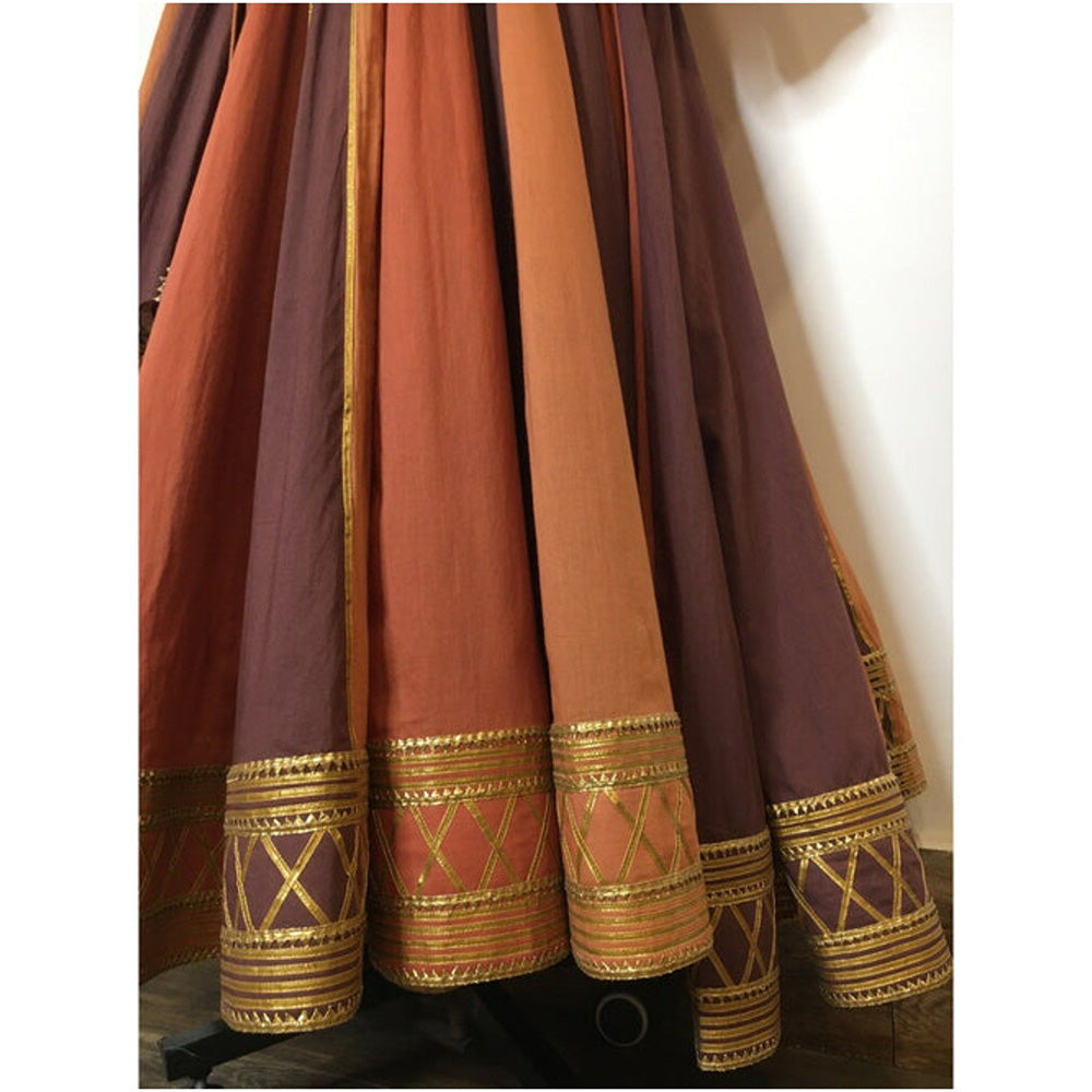 Taraasi Mahua' Shades Of Brown Mulmul Cotton Kalidar Angrakha