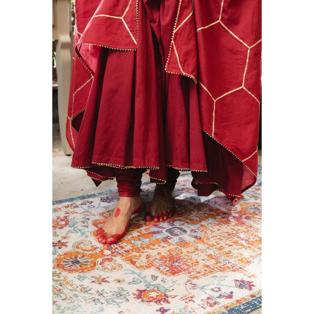 Taraasi Gulabjal' Maroon Mulmul Cotton Anarkali