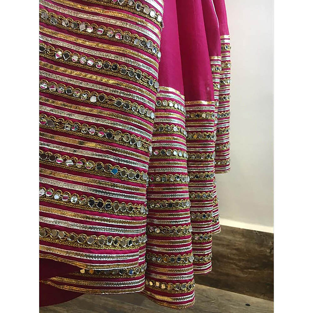 Taraasi Jhilmil' Rani Pink Handloom Chanderi Silk Kalidar Ghaghara Skirt