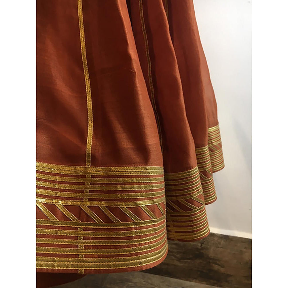 Taraasi Mahira' Rust Handloom Chanderi Silk Kalidar Ghaghara Skirt