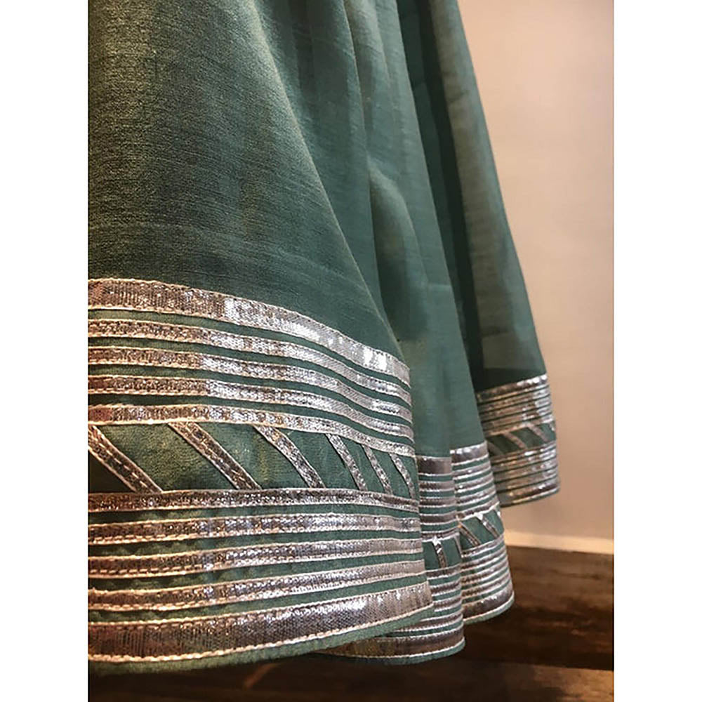 Taraasi Mehru' Teal Blue Handloom Chanderi Silk Kalidar Ghaghara Skirt