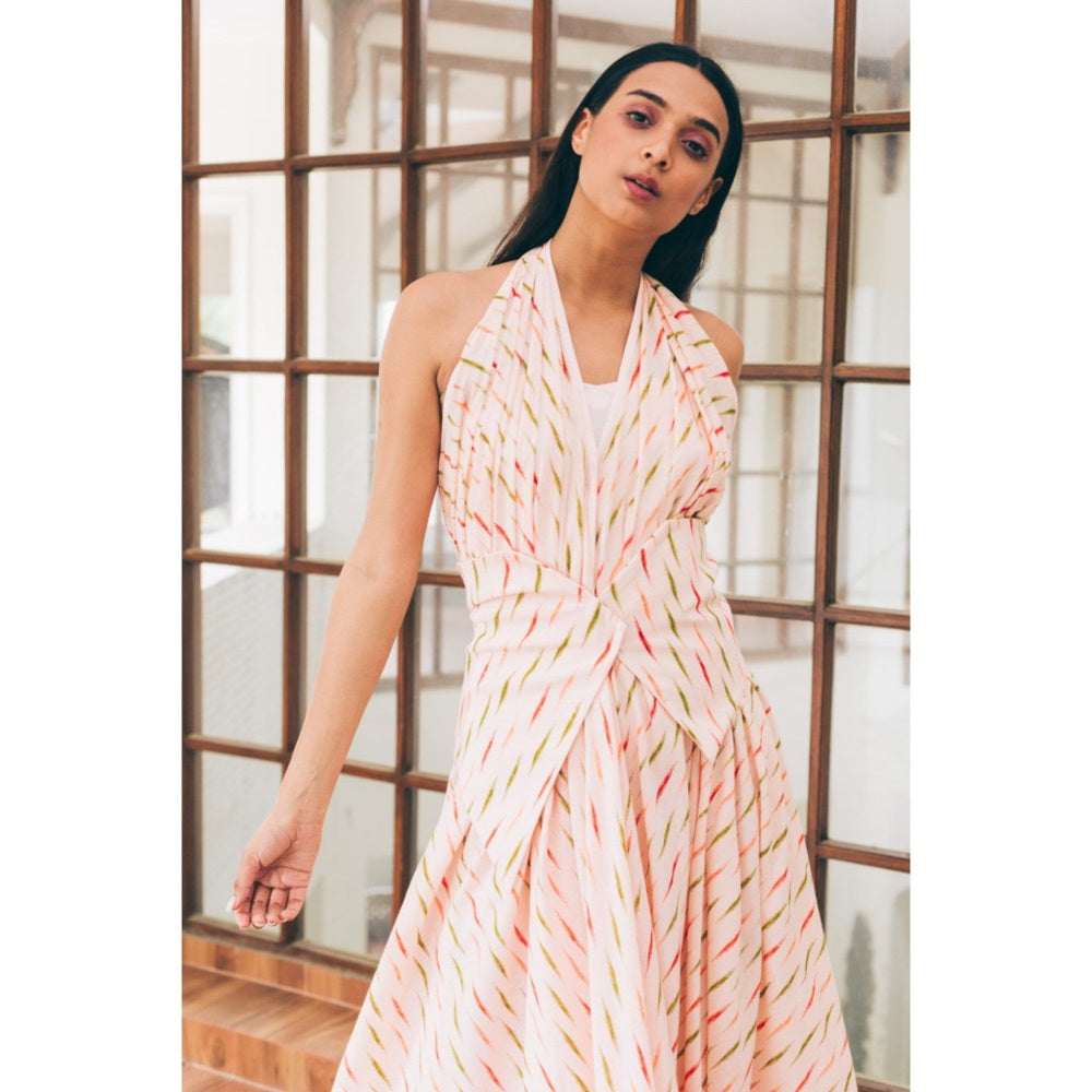 Tarini Vij Eleanor White Printed Maxi Dress with Inner & Belt (Set of 3)