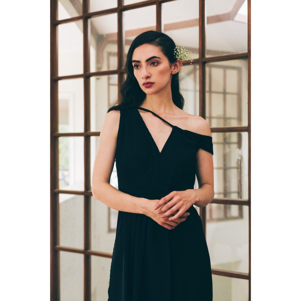 Tarini Vij Natasha Black Slitted Asymmetrical Top Jumpsuit