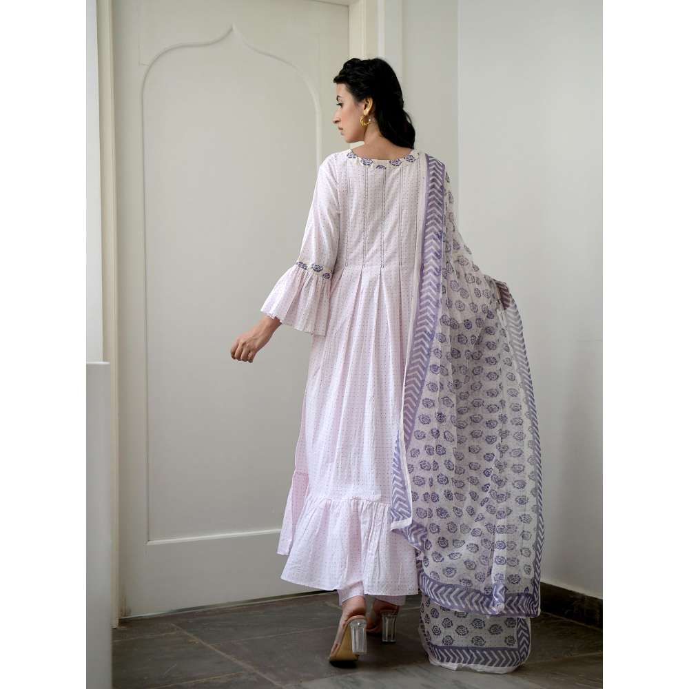 Taro india Rosy Flamingo Pleated Kurta with Pant and Dupatta (Set of 3)
