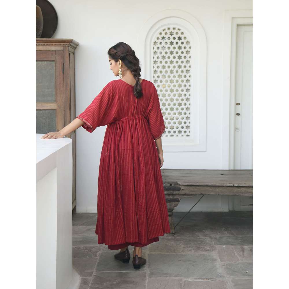 Taro india Barn Red Kaftan with Pant (Set of 2)