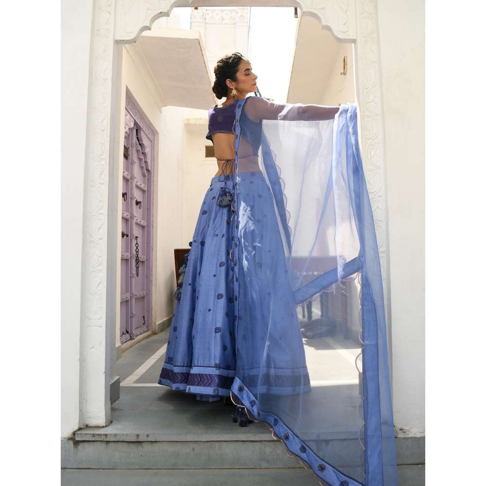 Taro india Midnight Blue Lehanga with Blouse and Dupatta (Set of 3)