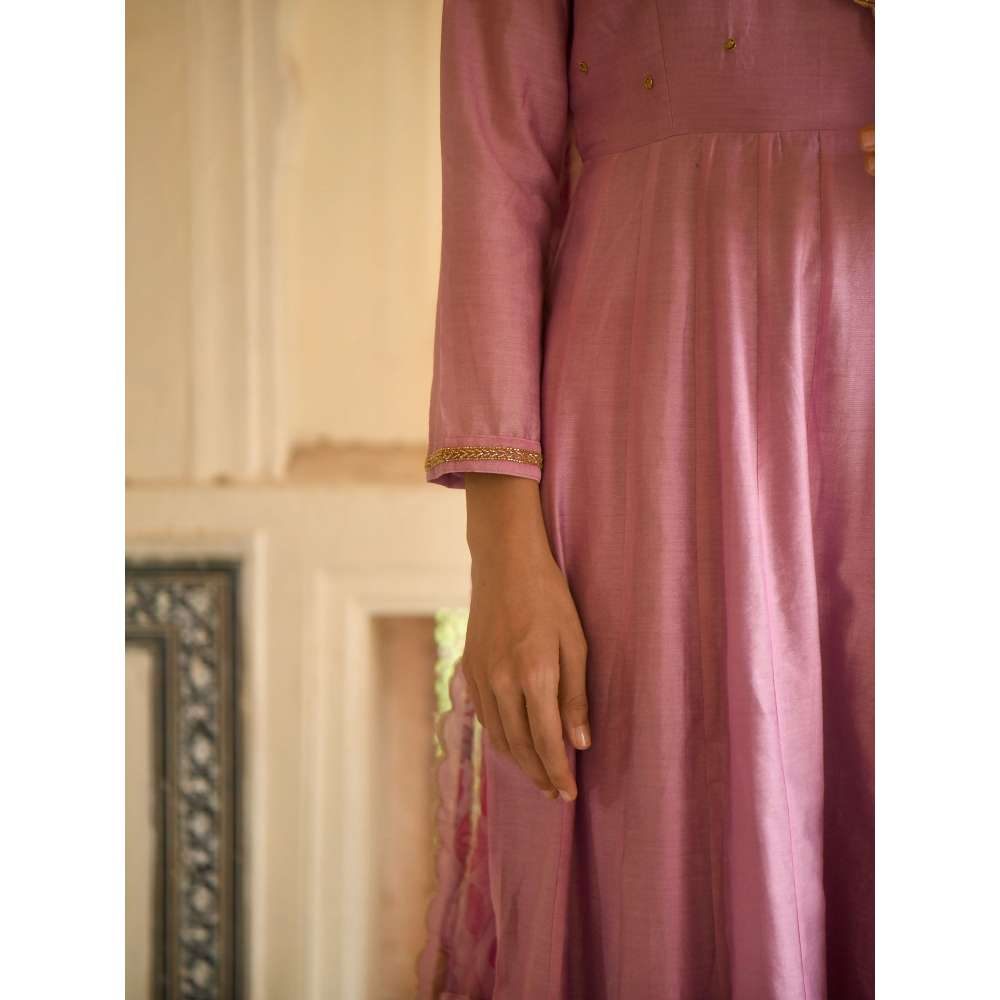 Taro India Lilac Mauve Anarkali with Pant and Dupatta (Set of 3)