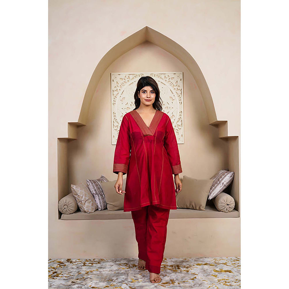 Taro India Ruby Red Kurta With Pant